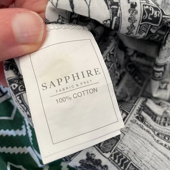 Cotton V-Neck Tunic/Kaftan Geometric Print Pakistan Stamp Print, Size XS - Picture 9 of 16